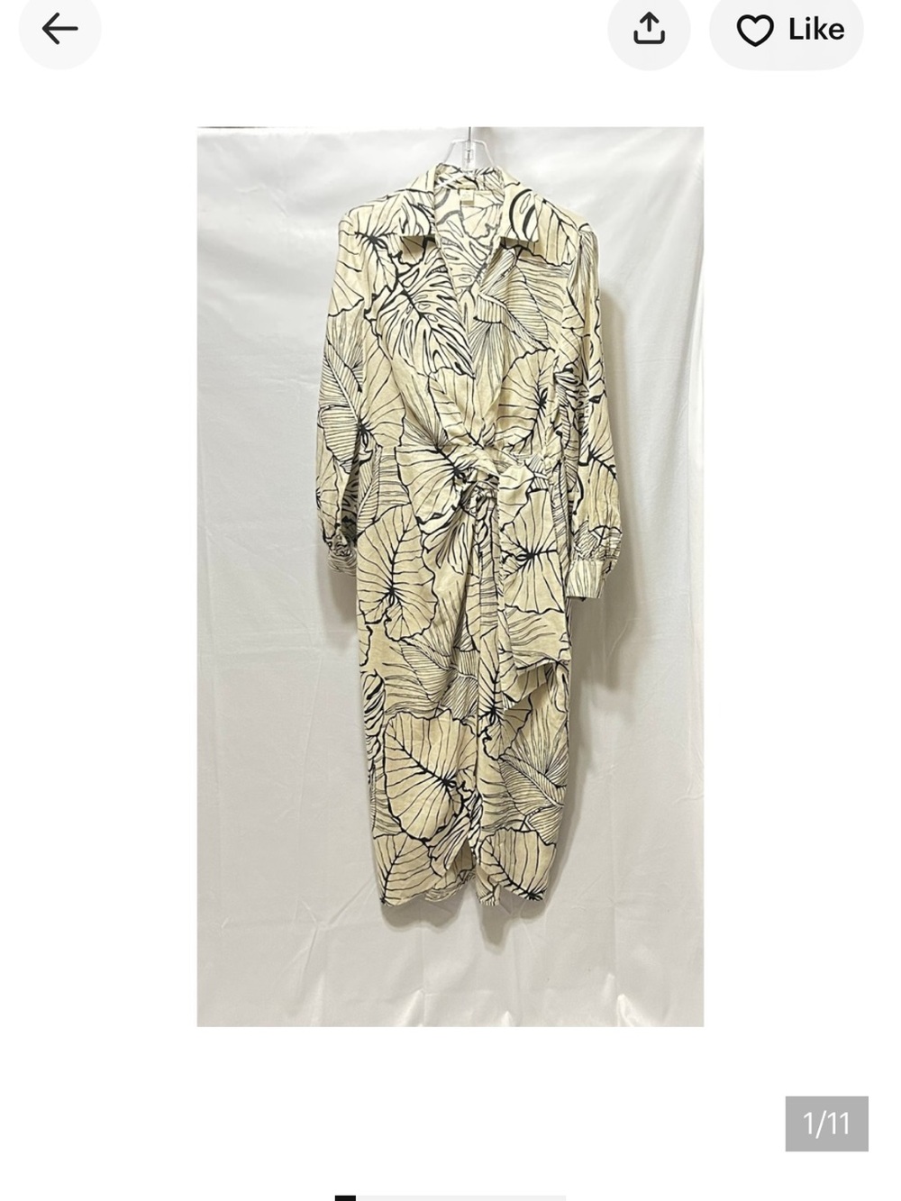 Magaschoni Beige & Black Leaf Print Linen Maxi Shirt Dress – Size 10